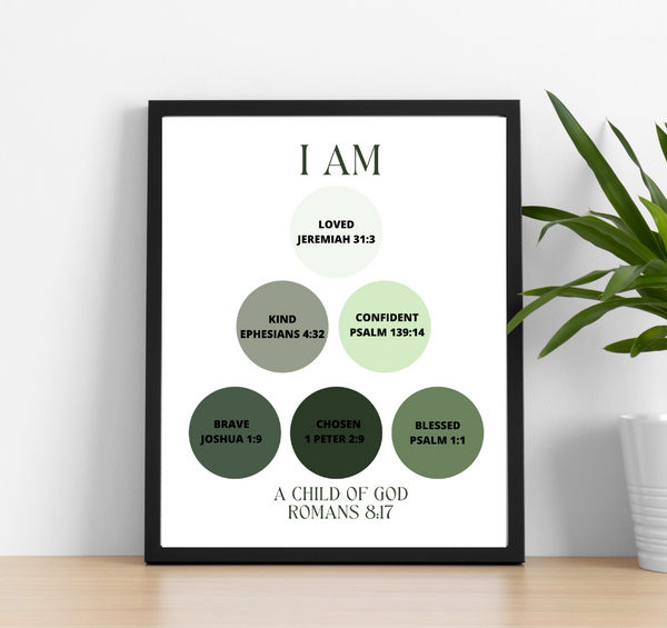 "I am" Bible Affirmation Wall Art for Kids