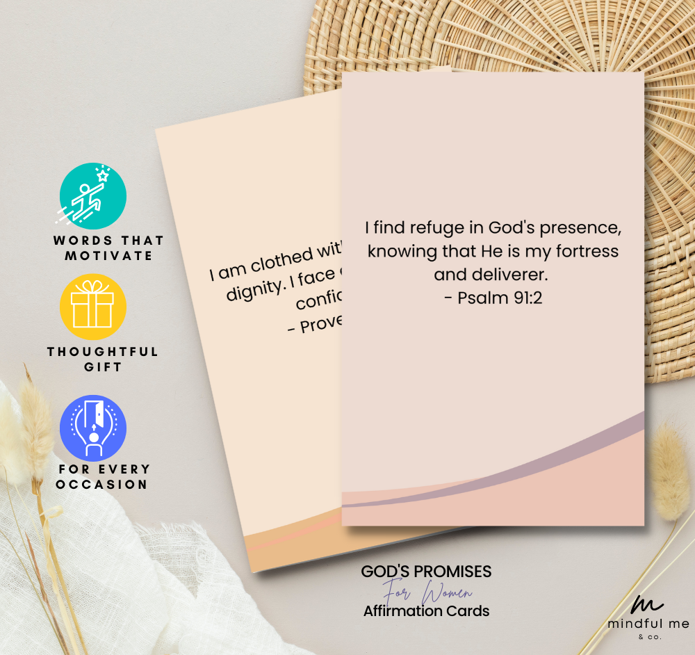 Mindful Me and Co. Bible Affirmations for Women Gods Promises Faith Scripture Christian Empowerment plan Purpose Cards Deck Customizable
