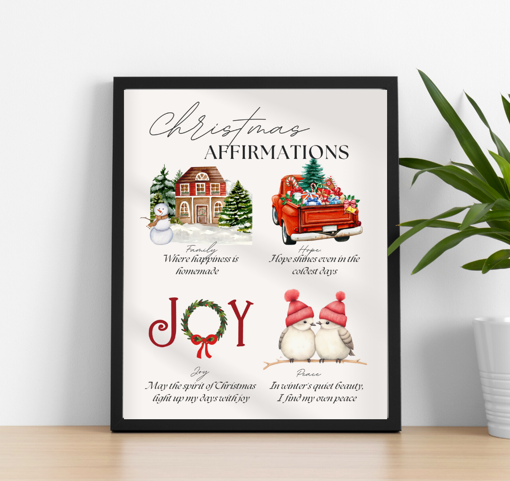 Mindful Me and Co. 8x10 Christmas Affirmations Wall Art print with frame!