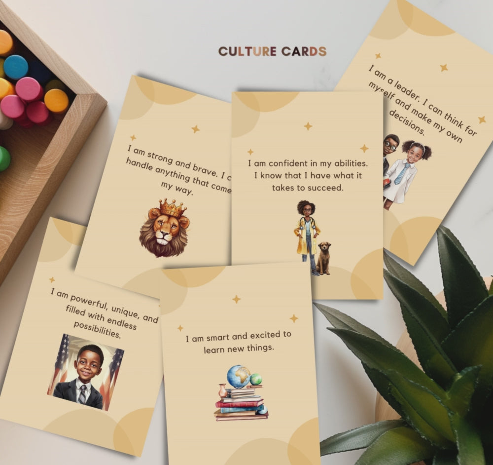 Mindful Me and Co Affirmation Culture Cards for Black Kids Children For black kids For black boys For black girls girl magic boy joy children culture melanin pride history ancestors empowerment motivation identity crown teaching celebrate powerful daily affirmations self talk confidence black boys and girls