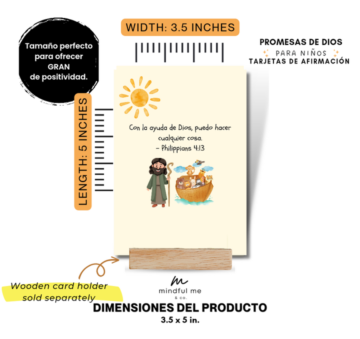 Spanish affirmations for kids, daily positive affirmation cards Spanish Espanol for boys girls children Bible Christian verse. Product measurements 3.5 x 5 inch cards